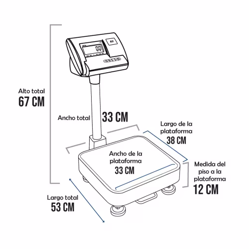 Balanza de Plataforma A12-E PLA de 60 Kilos 38 x 33 cm