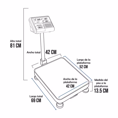 Balanza de Plataforma Precisur XK3190-A23 de 200 Kilos 52 x 42 cm