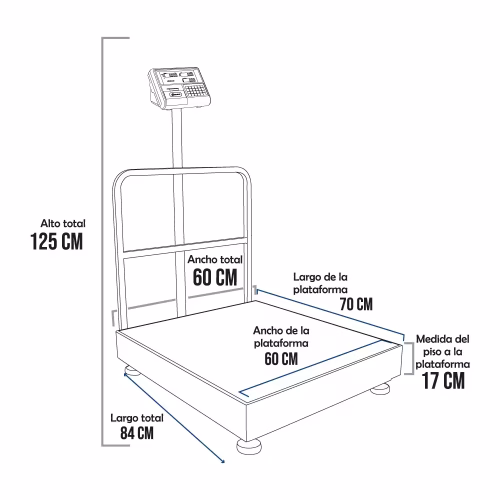 Balanza de Plataforma Precisur XK3190-A23 de 500 Kilos 70 x 60 cm