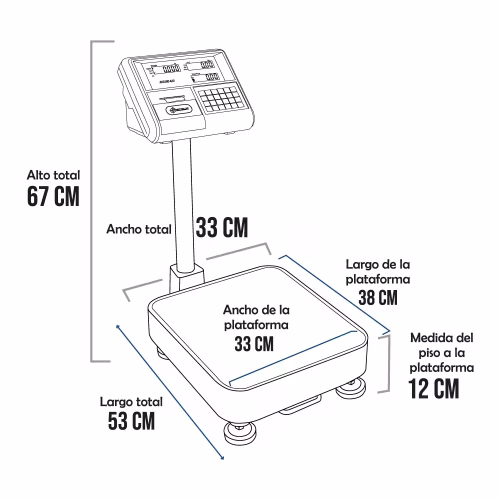 Balanza de Plataforma Precisur XK3190-A23 de 60 Kilos 38 x 33 cm
