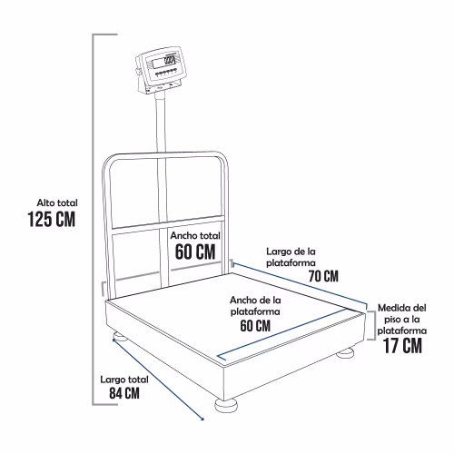 Balanza de Plataforma Weighing Indicator 7516 de 500 Kilos 70 x 60 cm
